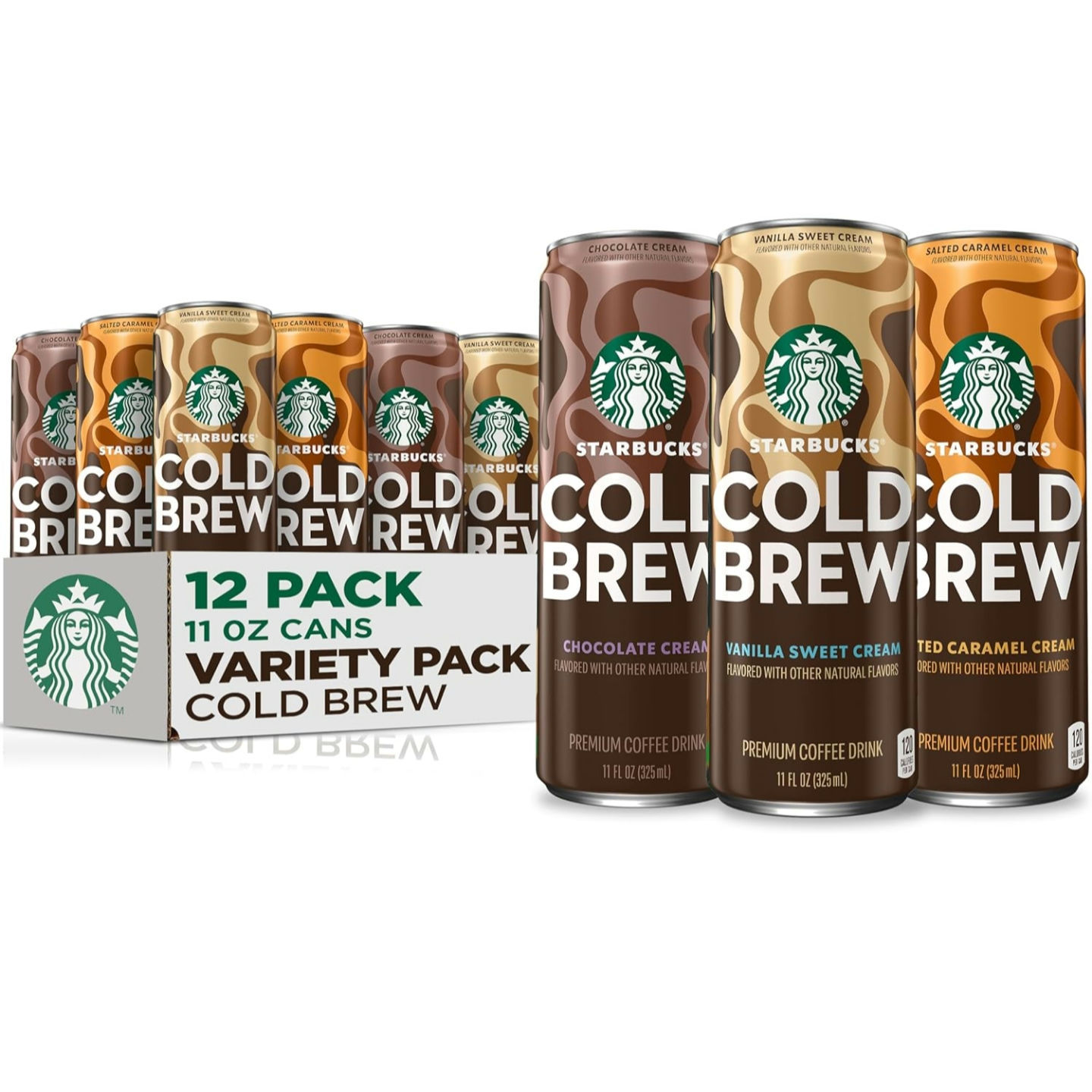 Starbucks Cold Brew Coffee, 3 Flavor Variety Pack, 11 fl oz Cans (12 Pack), 