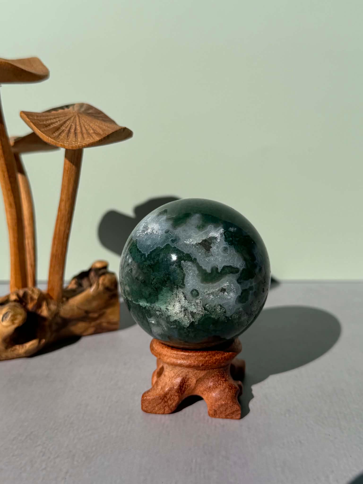 Moss Agate Sphere with Druzy Pockets #5