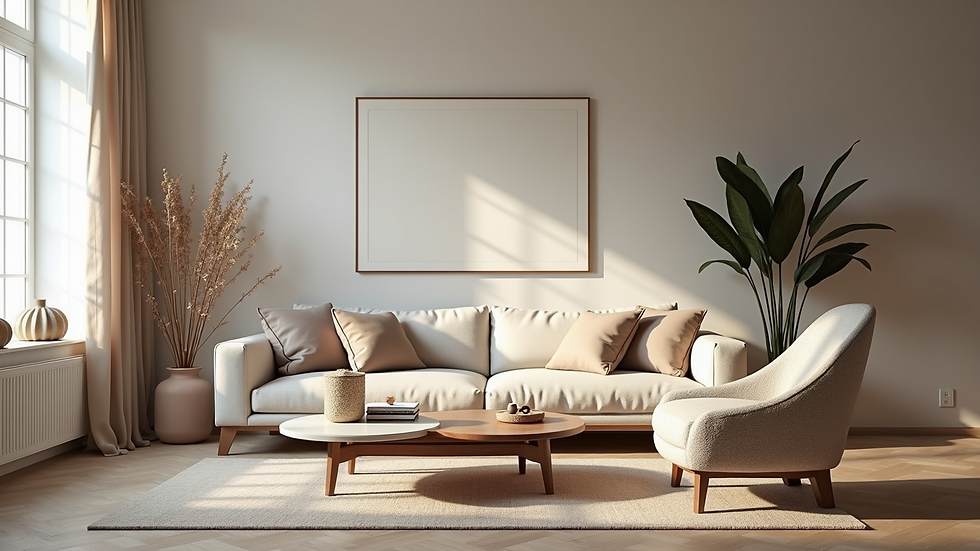 Eye-level view of a stylish living room with decorative accessories