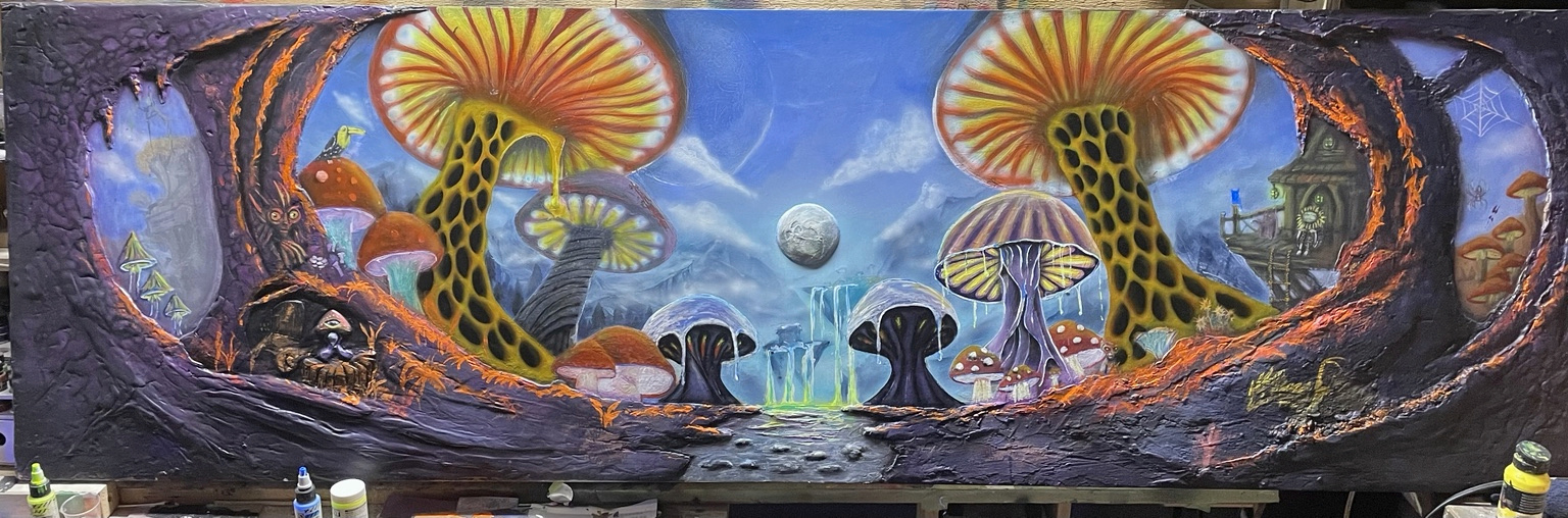 Mushroom Forest, panoramic bas-relief