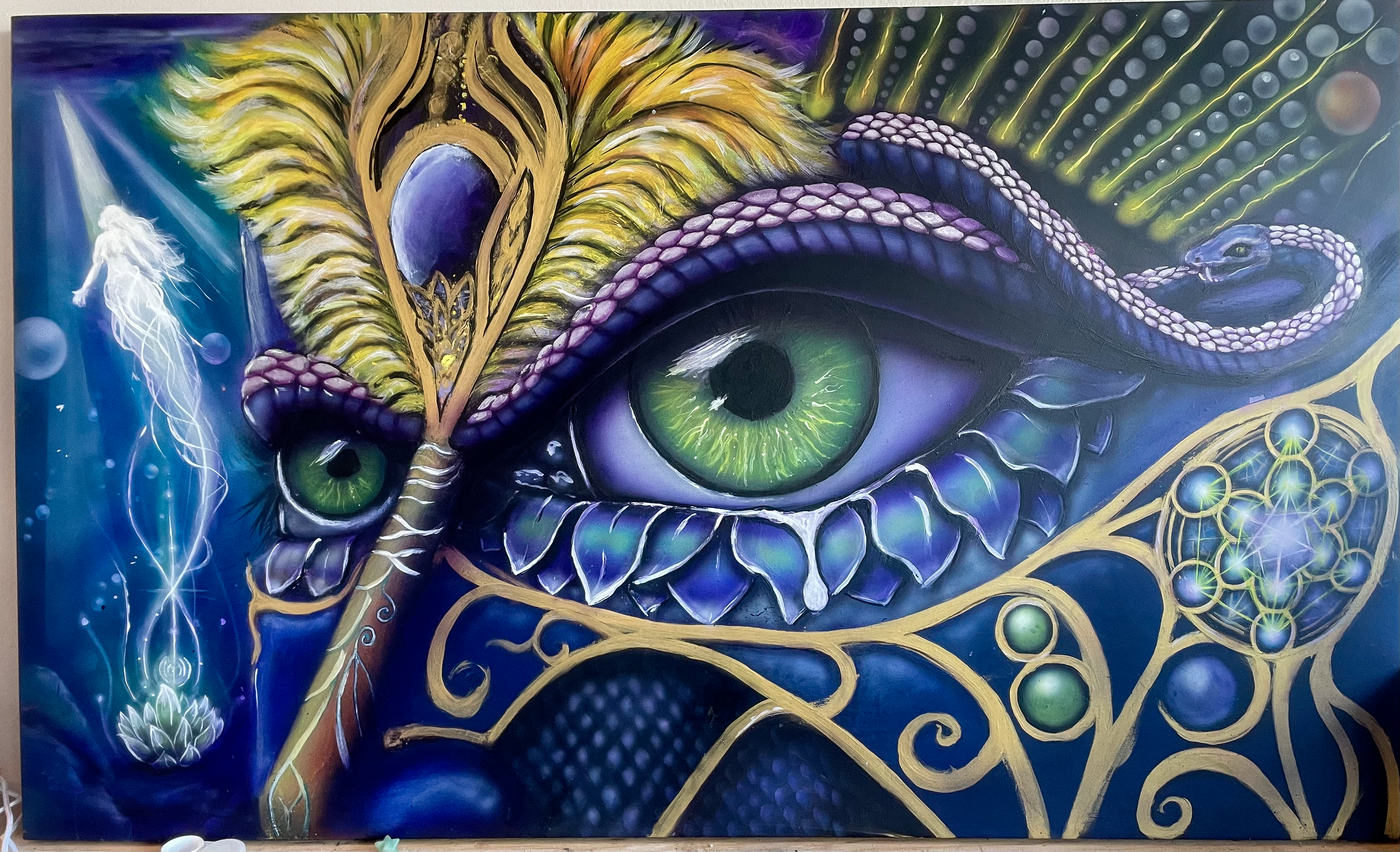 Karmic Ouroboros, Jaret Pollard’s vibrant eye painting in its current transformed state