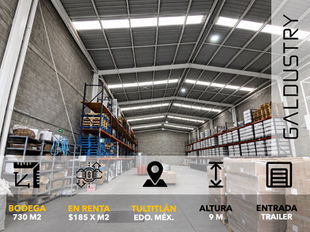 BODEGA EN RENTA EN TULTITLÁN DE 730 m2 desde $185 x m2, Entrada de trailer.