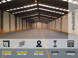 EXPORTEC TOLUCA, Bodega en Renta de 2,150 m2 desde $82 x m2, Entrada para trailer.