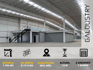 BODEGA EN RENTA EN CUAUTITLÁN DE 1,786 m2 desde $172 x m2, 2 andenes + 1 rampa