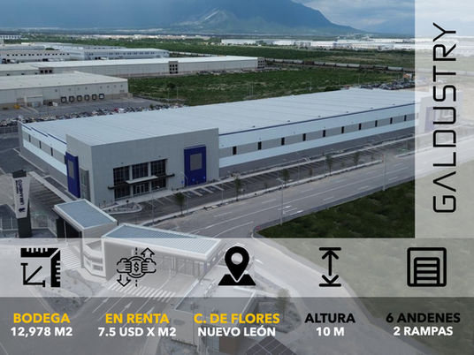 WAREHOUSE FOR LEASE IN CIÉNEGA DE FLORES, NUEVO LEÓN12,978 m² From USD 7.5 per m², 6 Dock Doors + 2 Ramps.