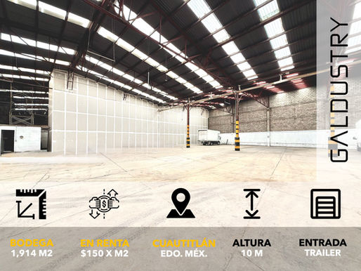 BODEGA EN RENTA EN CUAUTITLÁN de 1,914 m2 desde $150 x m2, Entrada de trailer