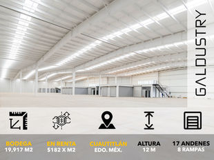BODEGA EN RENTA EN CUAUTITLÁN DE 19,917 m2 desde $182 x m2, 17 andenes + 8 rampas.