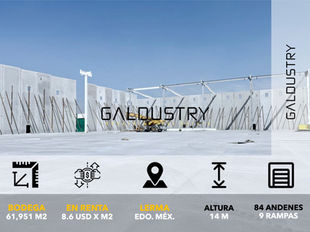 BODEGA EN RENTA EN LERMA DE 61,951 m2 desde 8.6 USD x m2, 84 andenes equipados + 9 rampas.