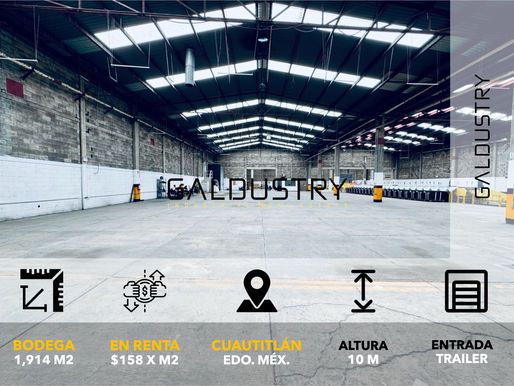 BODEGA EN RENTA EN CUAUTITLÁN de 1,914 m2 desde $158 x m2, Entrada de trailer