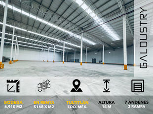 BODEGA EN RENTA EN TULTITLÁN DE 6,910 m2 desde $168 x m2, 7 andenes + 1 rampa.