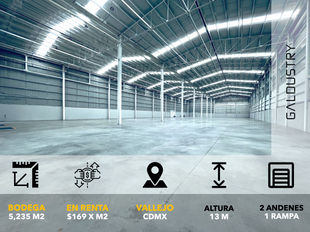 BODEGA EN RENTA VALLEJO de 5,235 m2 desde $169 x m2, 2 andenes + 1 rampa.