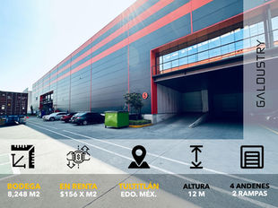 BODEGA EN RENTA EN TULTITLÁN DE 8,284 m2 desde $156 x m2, 4 andenes + 2 rampas.