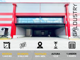 BODEGA EN RENTA EN TULTITLÁN DE 1,463 m2 desde $186 x m2, 1 anden + 1 rampa.