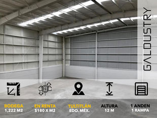 BODEGA EN RENTA EN TULTITLÁN DE 1,222 m2 desde $180 x m2, 1 anden + 1 rampa.