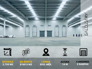 BODEGA EN RENTA EN LERMA DE 2,750 m2 desde $160 x m2, 4 andenes + 2 rampas