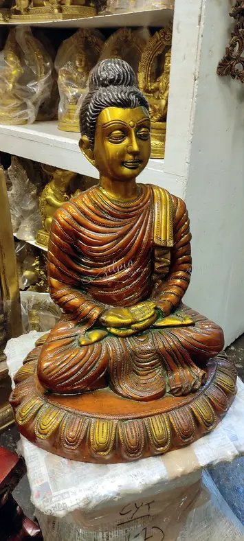 Meditating buddha statue full figure brass statue