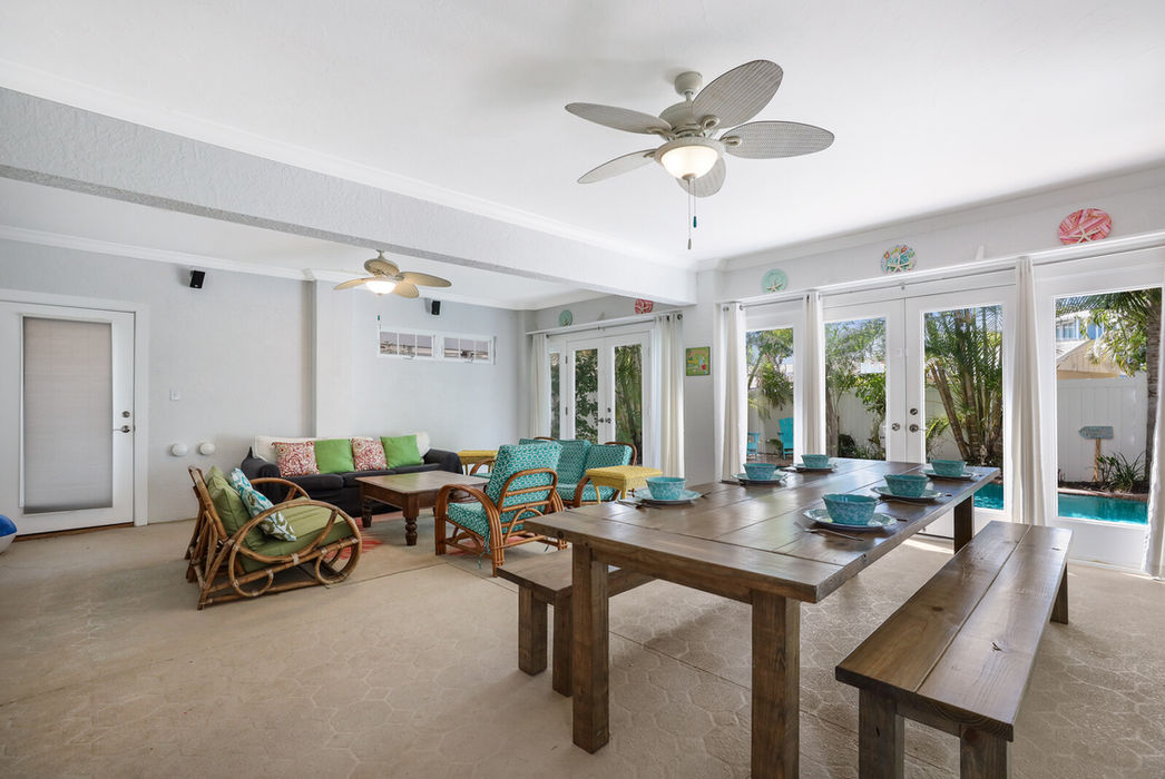 Downstairs sun room and dining space
