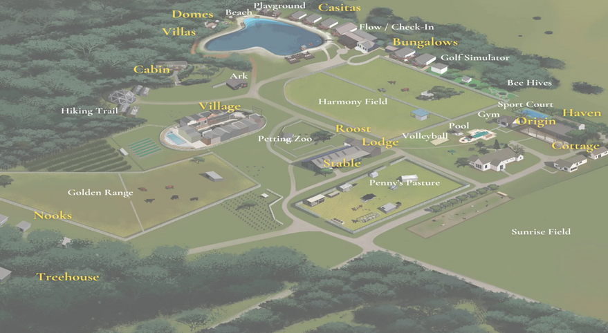 Map of Milk & Honey Ranch showing lodging and amenities