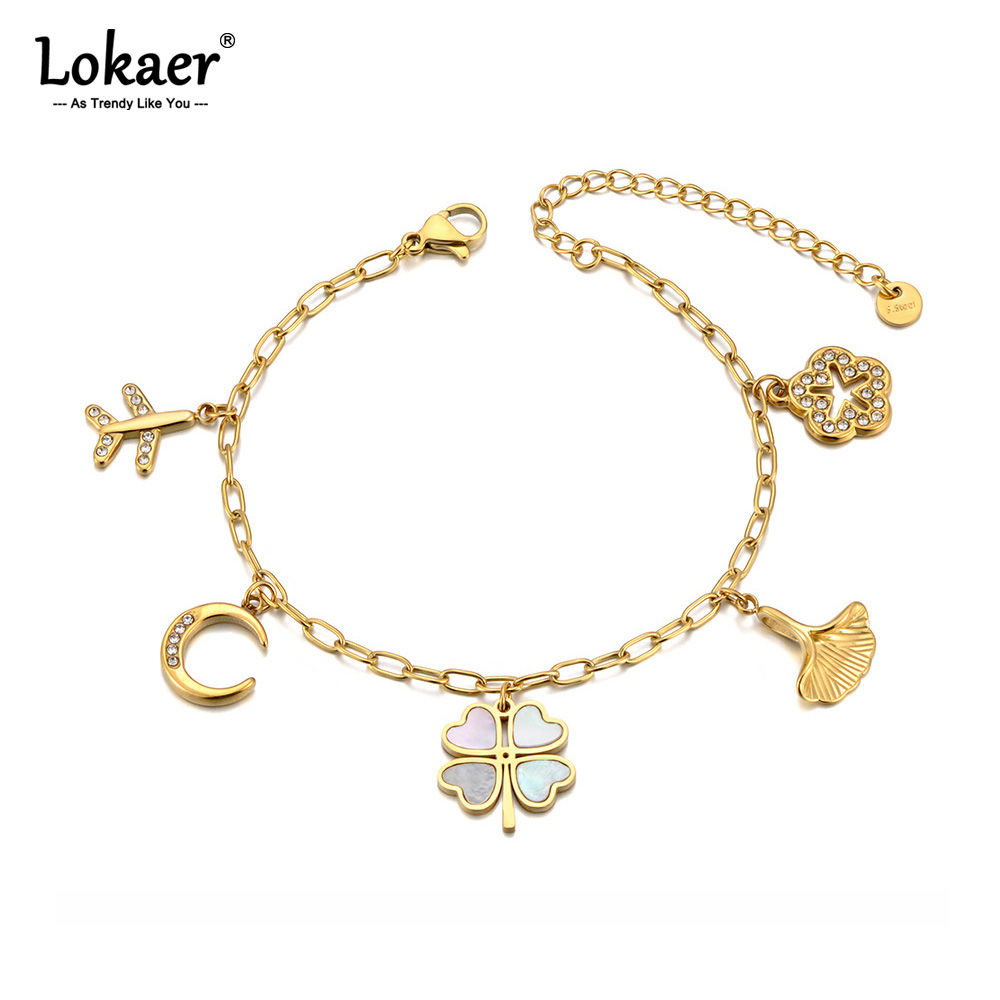 ✨ Bracelet Porte-Bonheur Femme en Acier Inoxydable – Breloques au Choix –