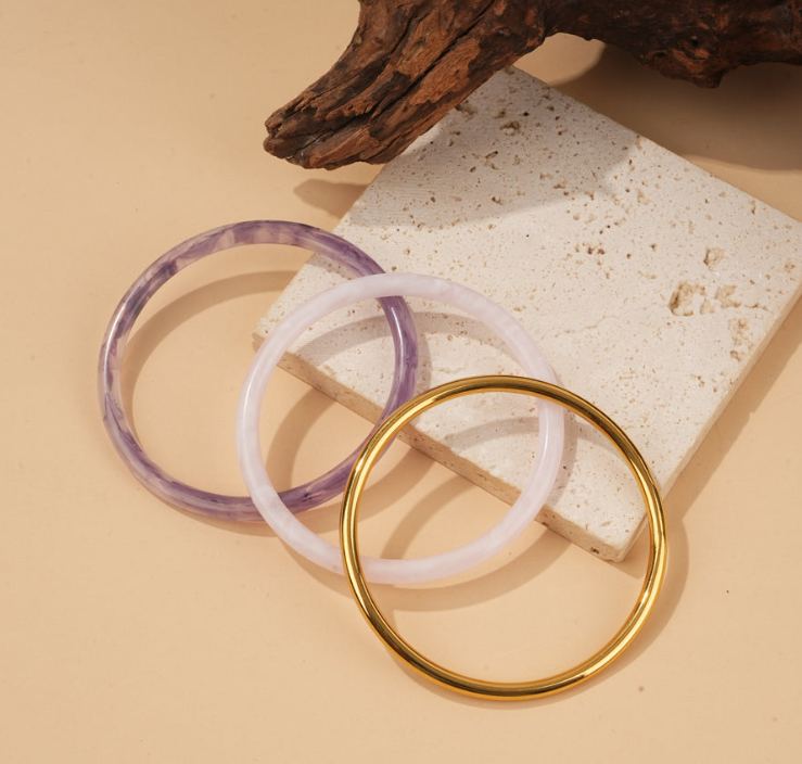 Miniature : ✨ Lot de 3 Bracelets Joncs Résine Colorée & Doré