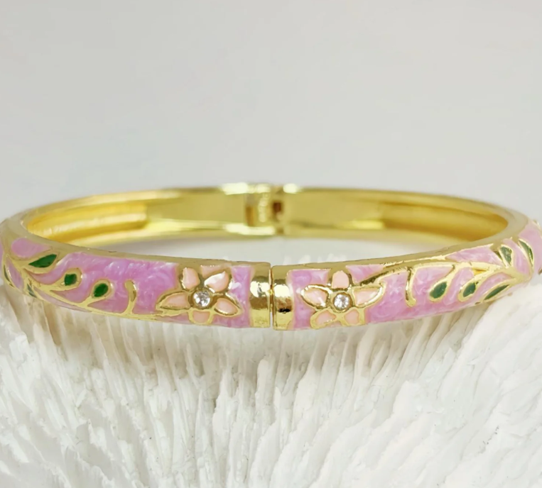 Miniature : ✨ Bracelet Jonc Coloré Fleuri avec Strass – Ouvrable
