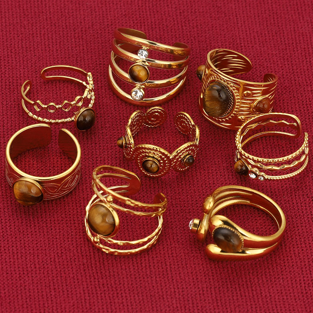 ✨ Bague Ajustable Vintage en Acier Inoxydable Plaqué Or 18K – Pierre Œil d