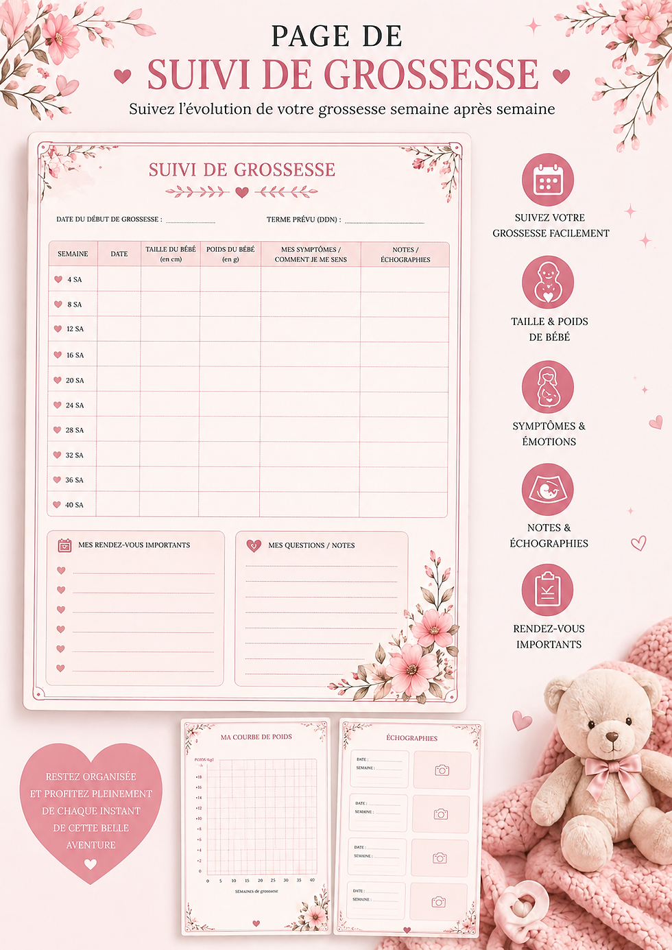 Miniature : Pack maternité PDF | Planner fertilité + grossesse + bébé | Carnet à imprimer |