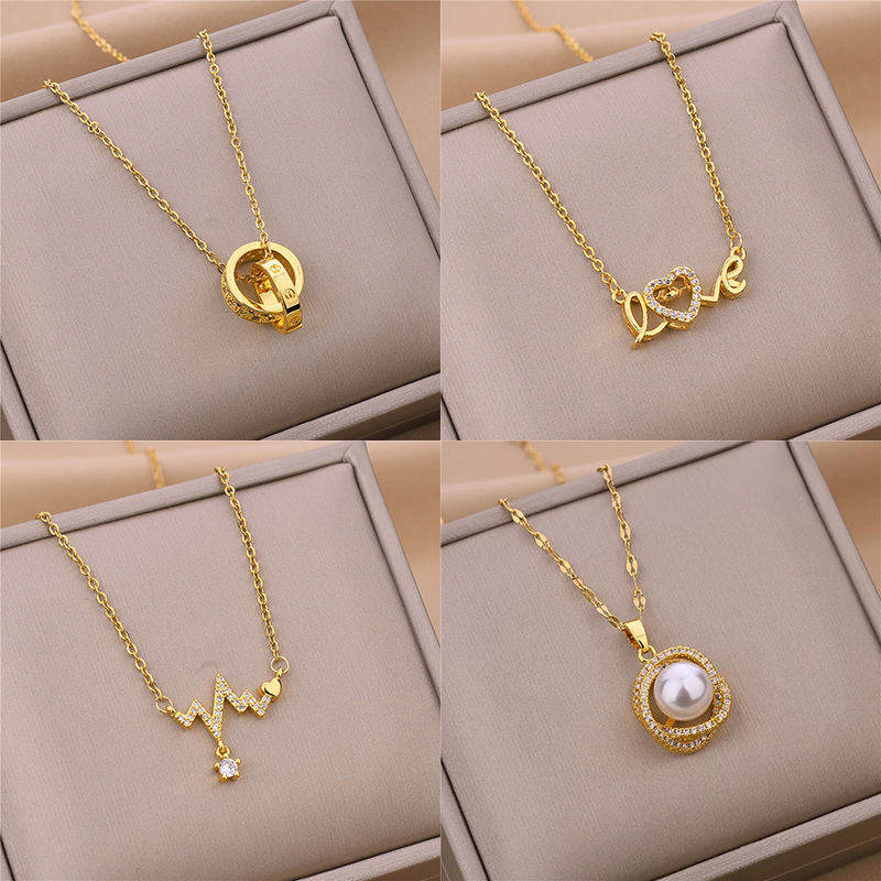 ✨ Collier Femme en Acier Inoxydable – Pendentif Zircon – Collier Doré Él