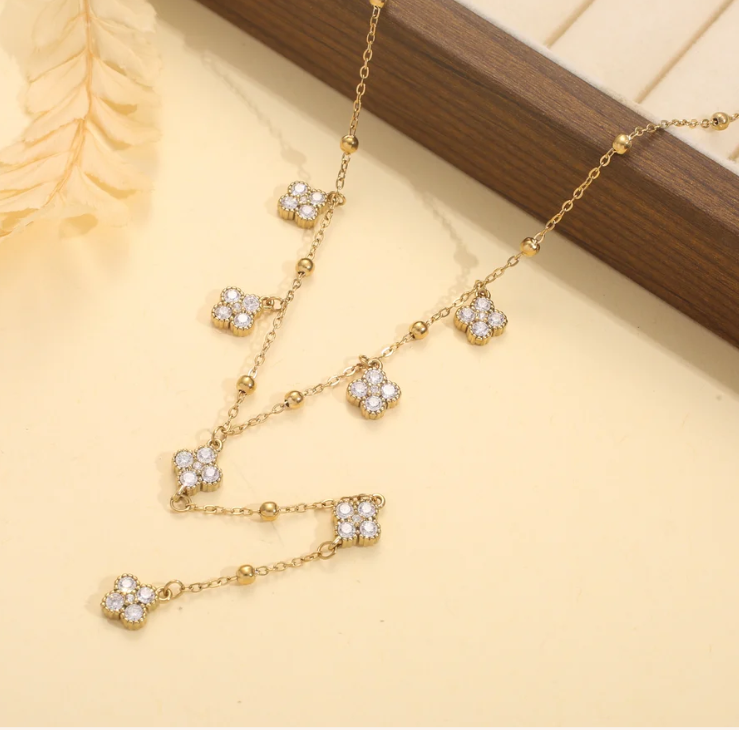Miniature : Collier Fin en Y Trèfle Strass Coloré 🍀✨