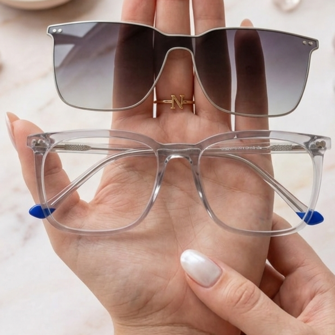 DR-150 Armação de Óculos Clipon Acetato Quadrado Transparente Unissex