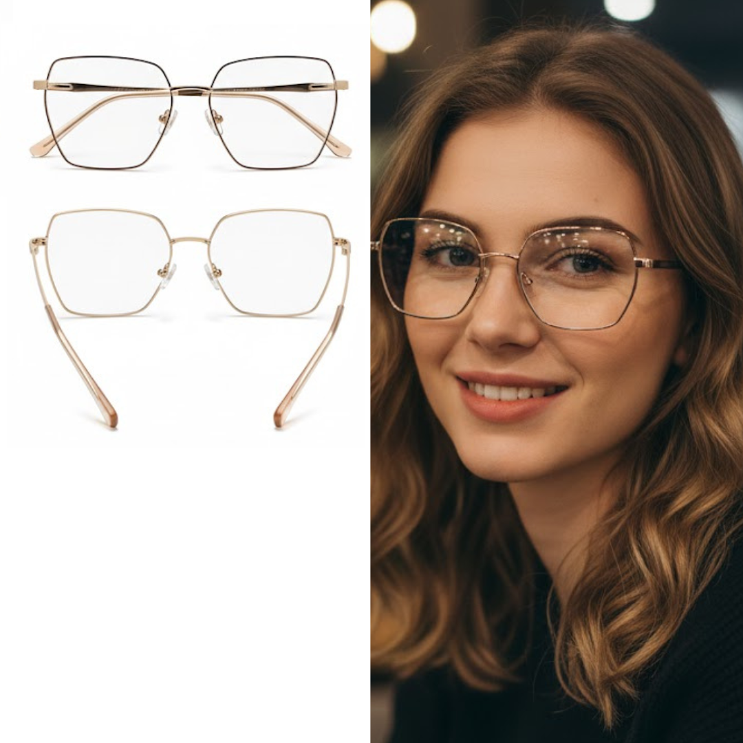 WO204-C2 Armação de Óculos Metal Feminino Luxo