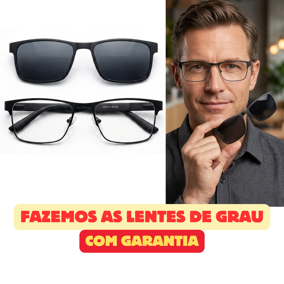 DR-129 Armação de Óculos Clipon Metal Preto Masculino Lente Adicional