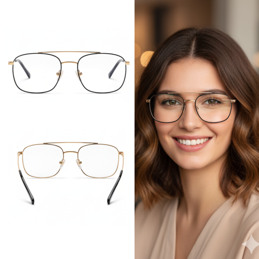 BR22109-C3 Óculos Feminino Metal Dourado com Preto