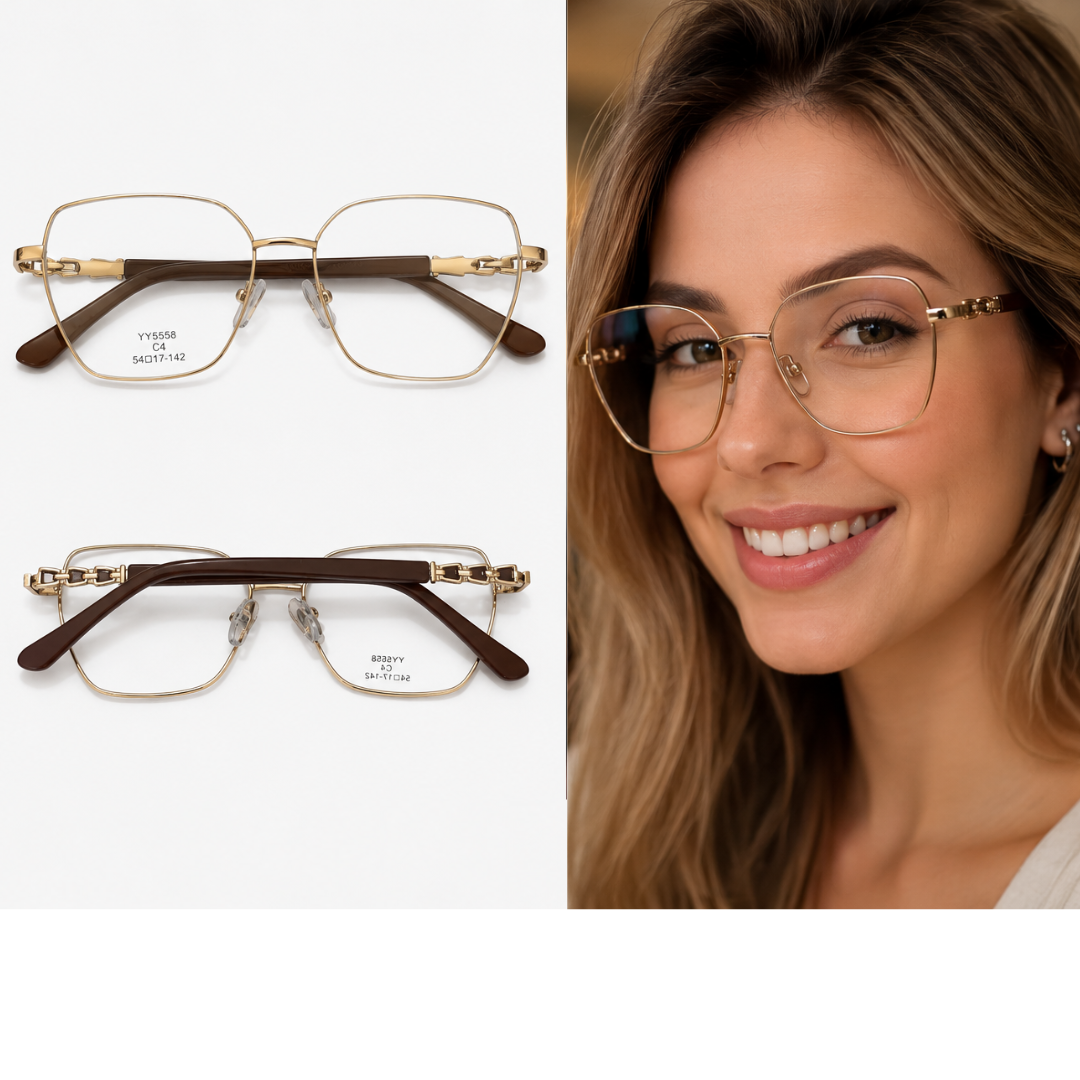 YY5558-C4-Modelo Óculos de Armação Metal Feminino