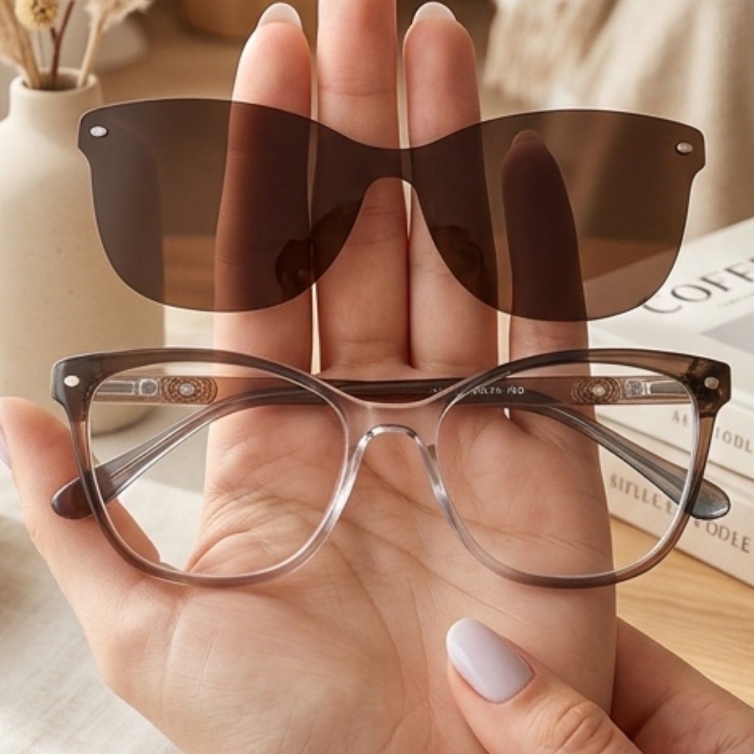 DR-140 Armação de Óculos Clipon Acetato Degradê Feminino Lente Adicional Gatinho