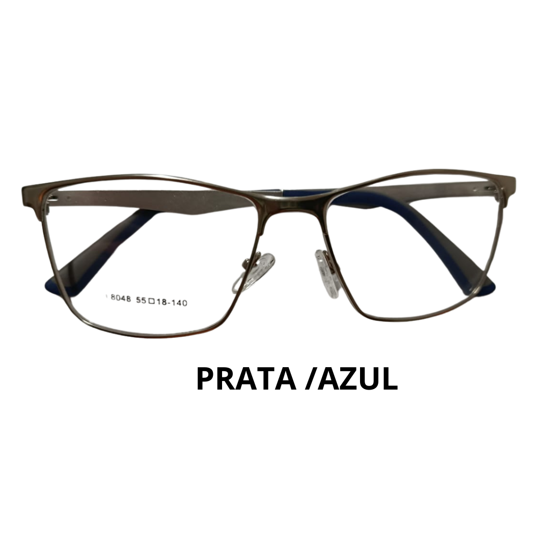SL8048-PRATA E AZUL Armação de Óculos Metal Original