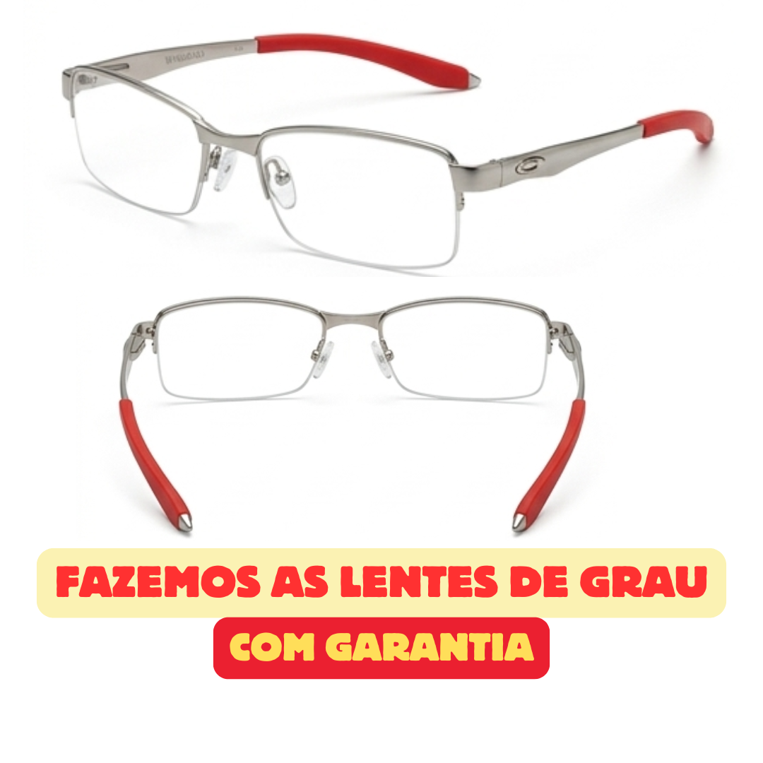 DR-123 Armação de Óculos Lupa Dourado com Vermelho Metal Retangular Masculino