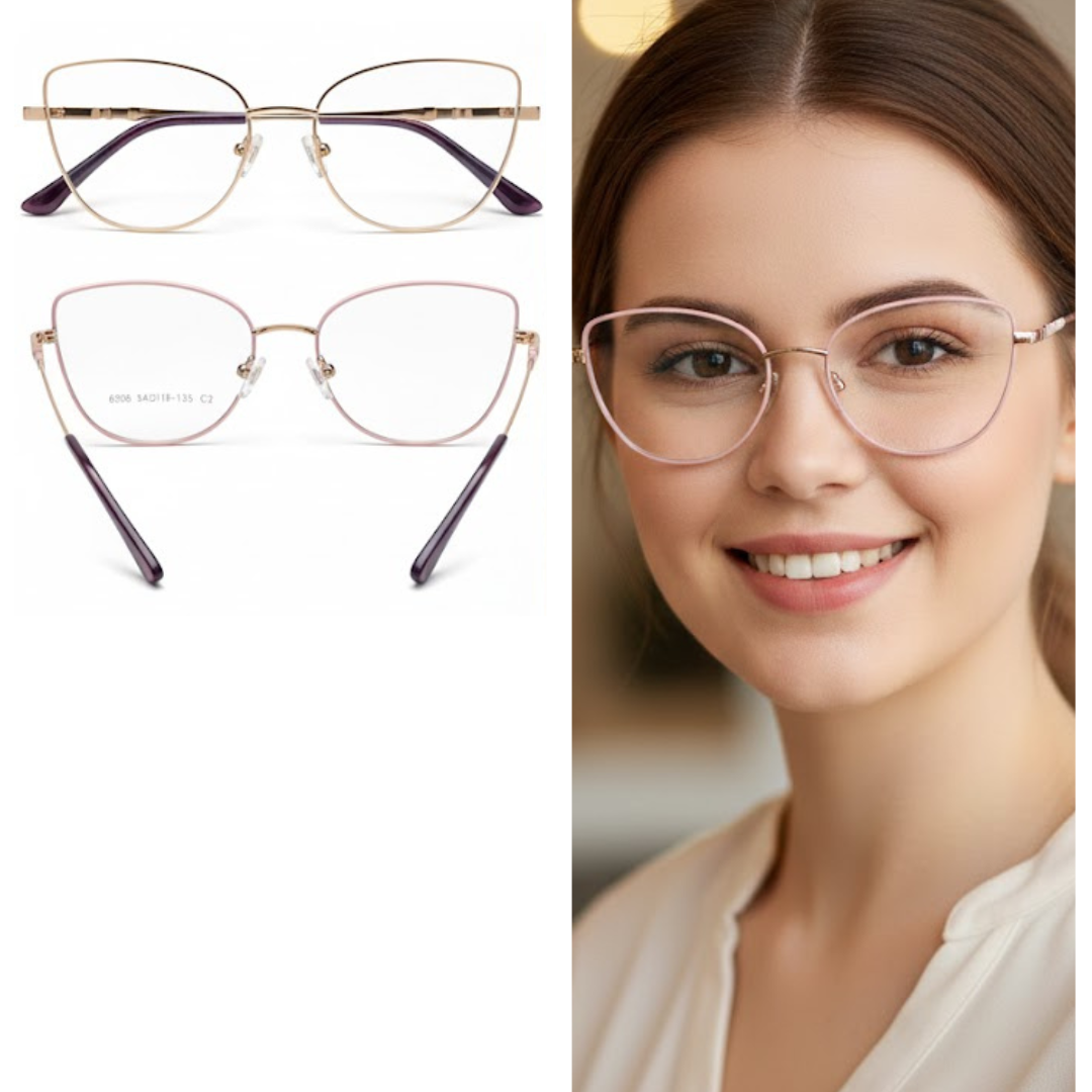 6006-C2 Armação de Óculos Metal Feminino Luxo
