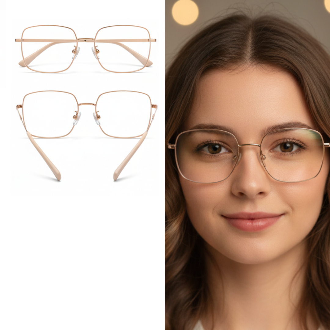 M3021-C2 Óculos de Armação Unissex Metal Preto Octogonal