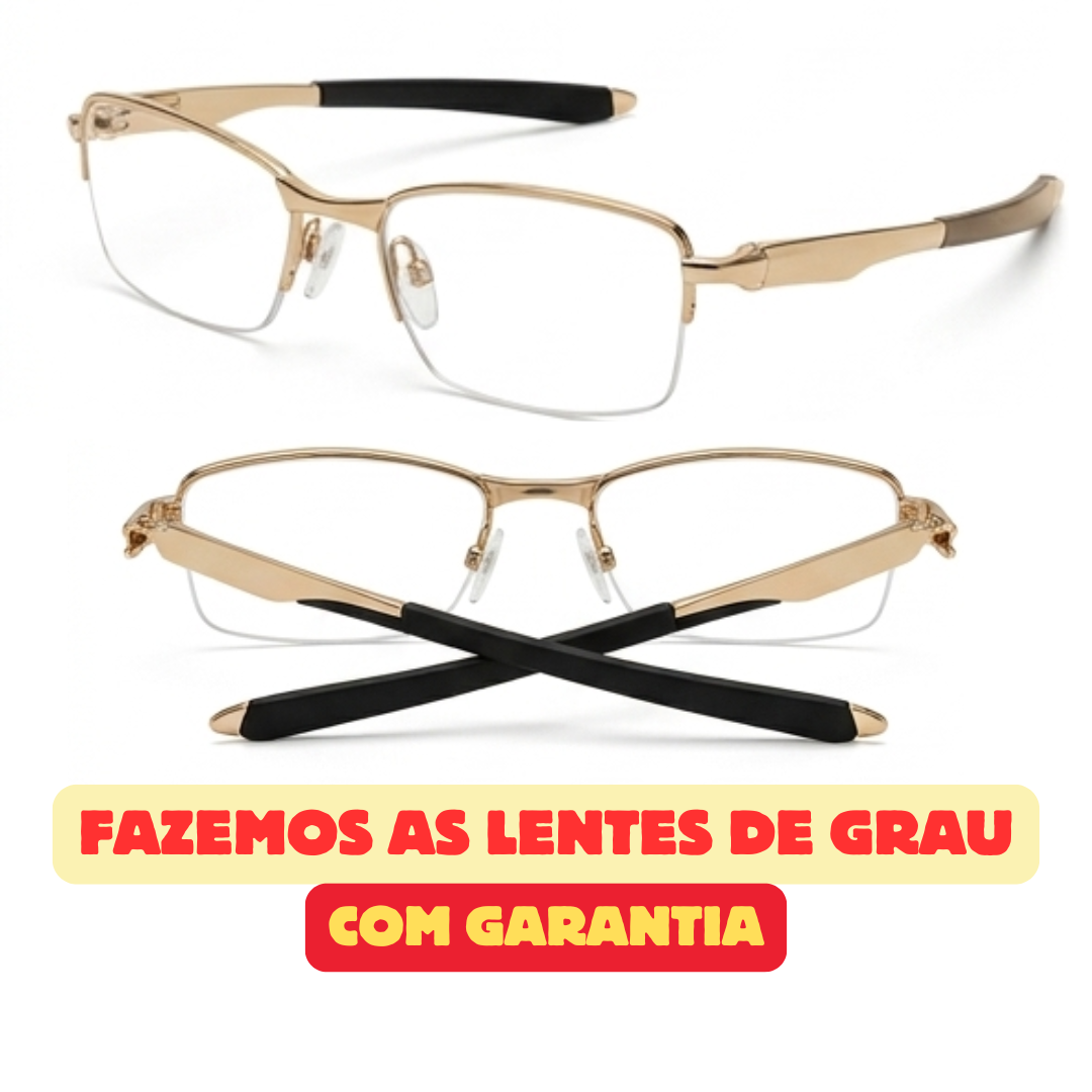 DR-118 Armação de Óculos Lupa Preto com Vermelho Metal Retangular Masculino