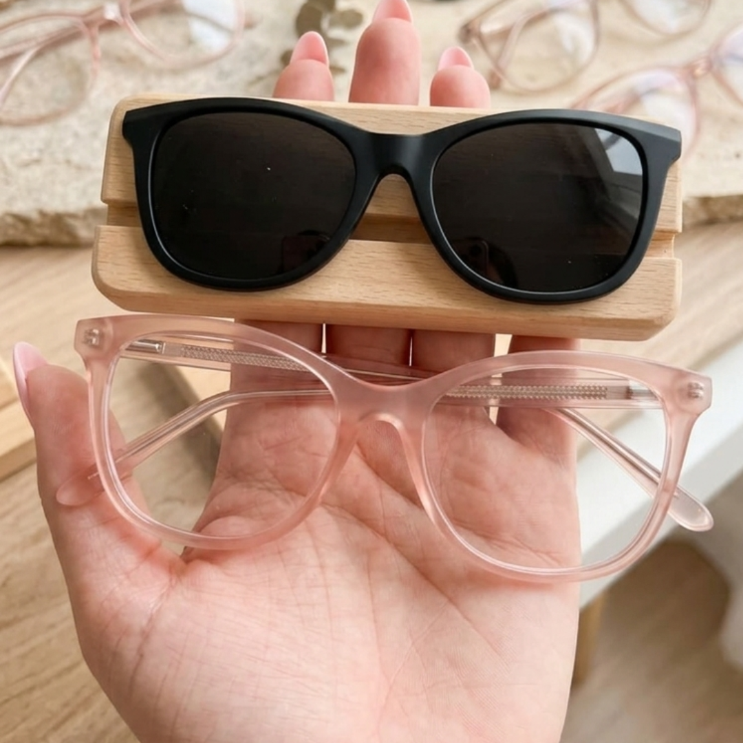 DR-147 Armação de Óculos Clipon Acetato Rosa Gatinho Feminino Lente Adicional