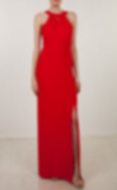 High Neck Halter Formal Evening Dress in Red Stretch Jersey