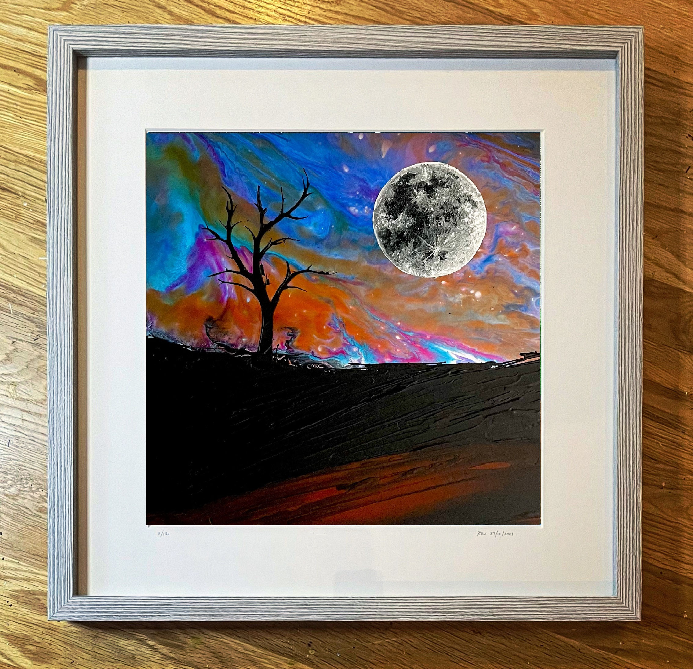 Full moon at night tree silhouette abstract artwork Giclée print