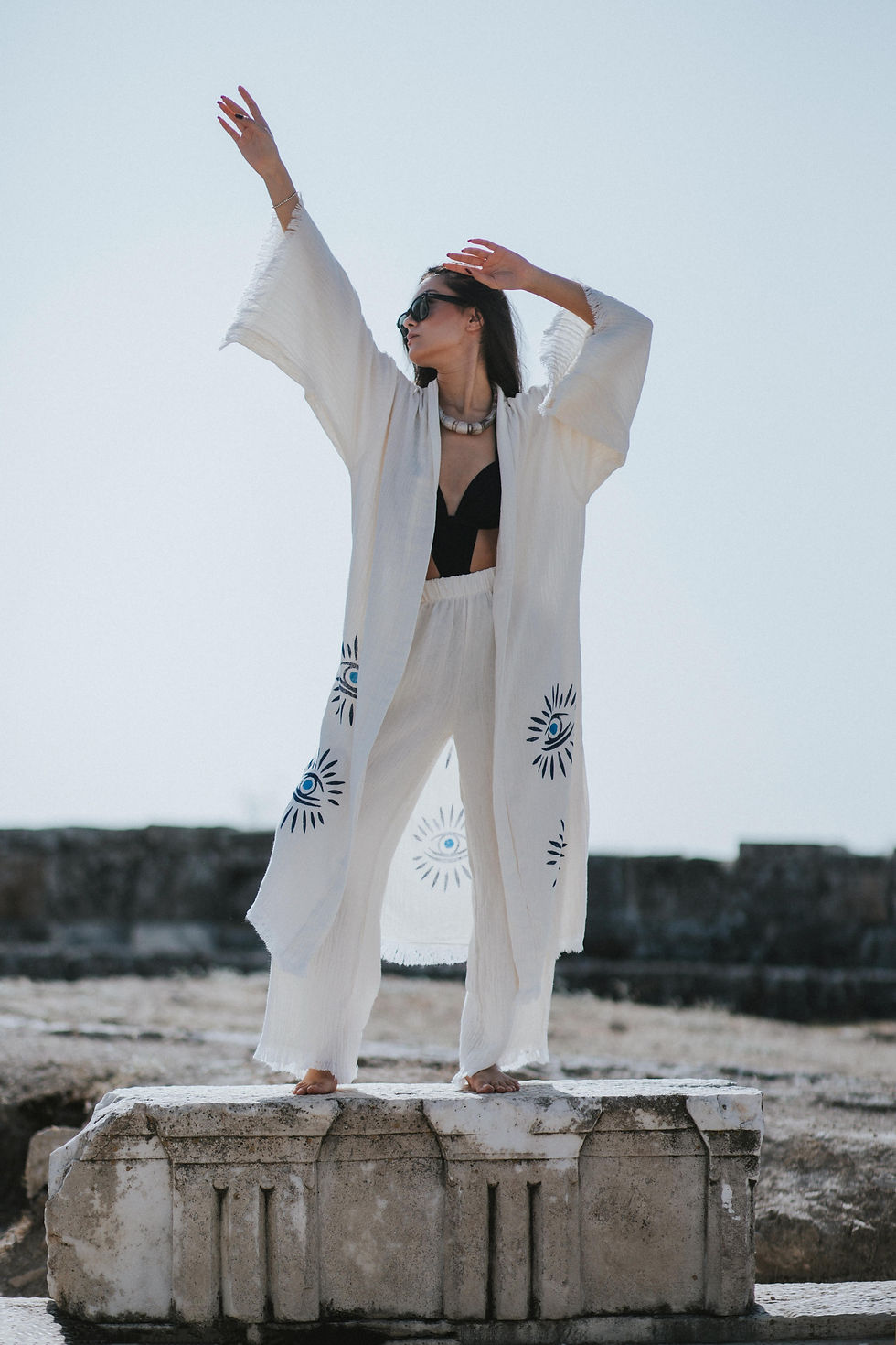 Thumbnail: Organic Cotton Soft Bathrobe Handmade Wood Blocks Printed