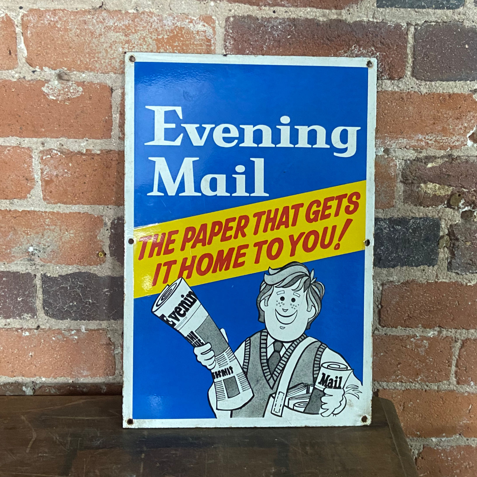Original Evening Mail Enamel Sign