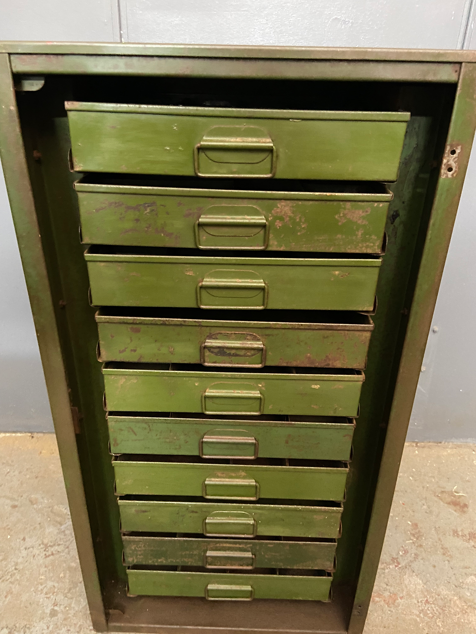 Thumbnail: Vintage Industrial Metal Storage Drawers