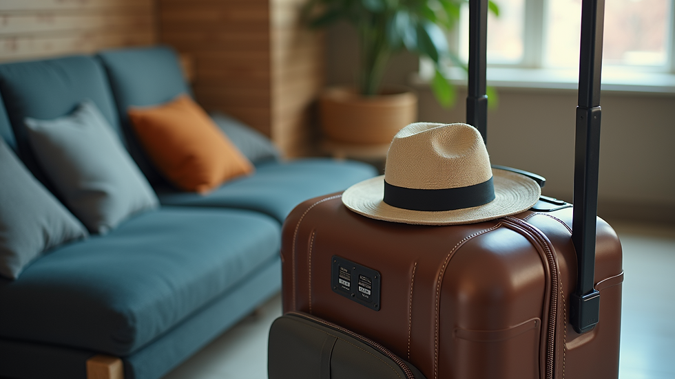 Eye-level view of a traveler's suitcase packed for a trip