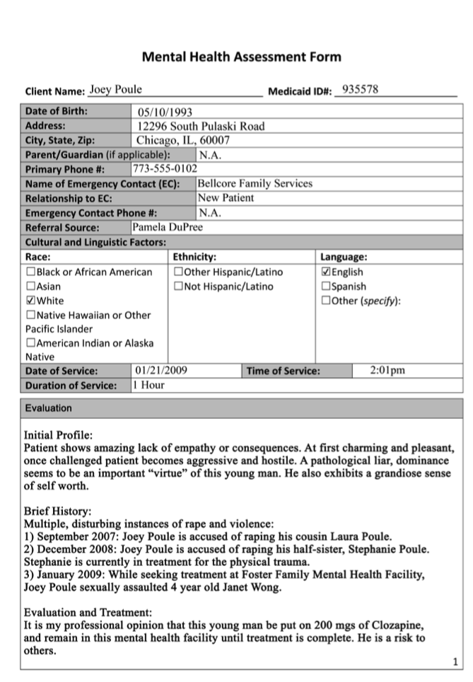 Mental Health Form