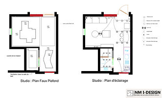 Plan 2D du studio illustrant la disposition des pièces et l’aménagement optimisé de l’espace. 