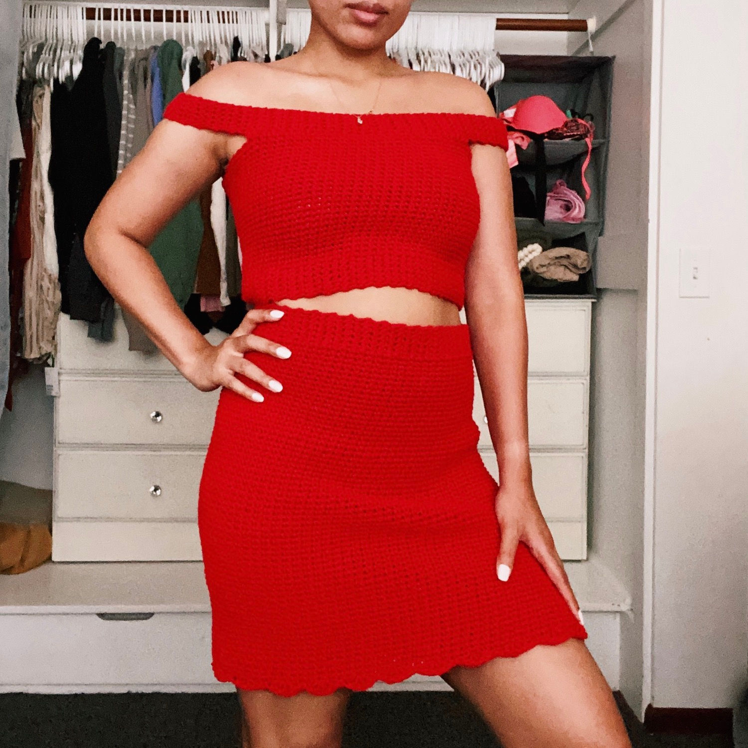 Small/Medium Cherry Red Off The Shoulder Crop